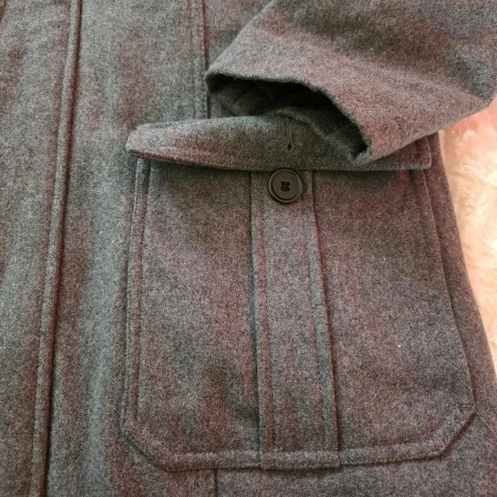 Structure Mens Wool Blend Hooded‎ Field Jacket Charcoal Grey Quilted Lining L